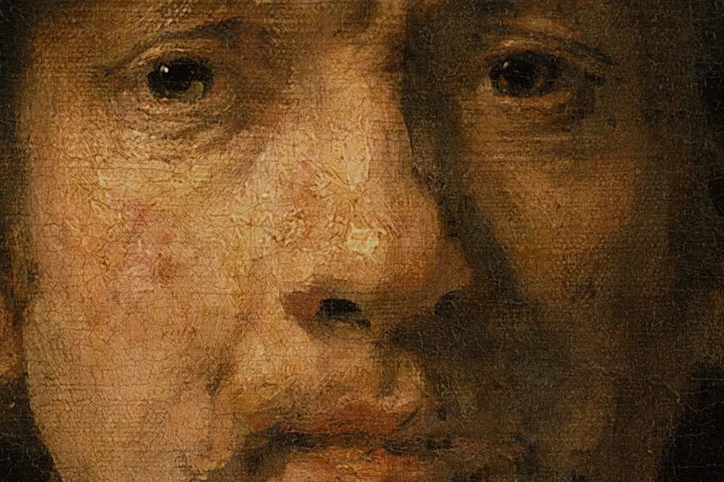 Detail of Rembrandt van Rijn face — the fine brushwork that AI systems analyse as biometric fingerprints