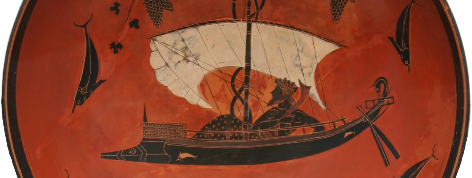 Exekias Dionysos Cup, c. 530 BC, Staatliche Antikensammlungen Munich — signed ΕΧΣΕΚΙΑΣ ΕΠΟΕΣΕ