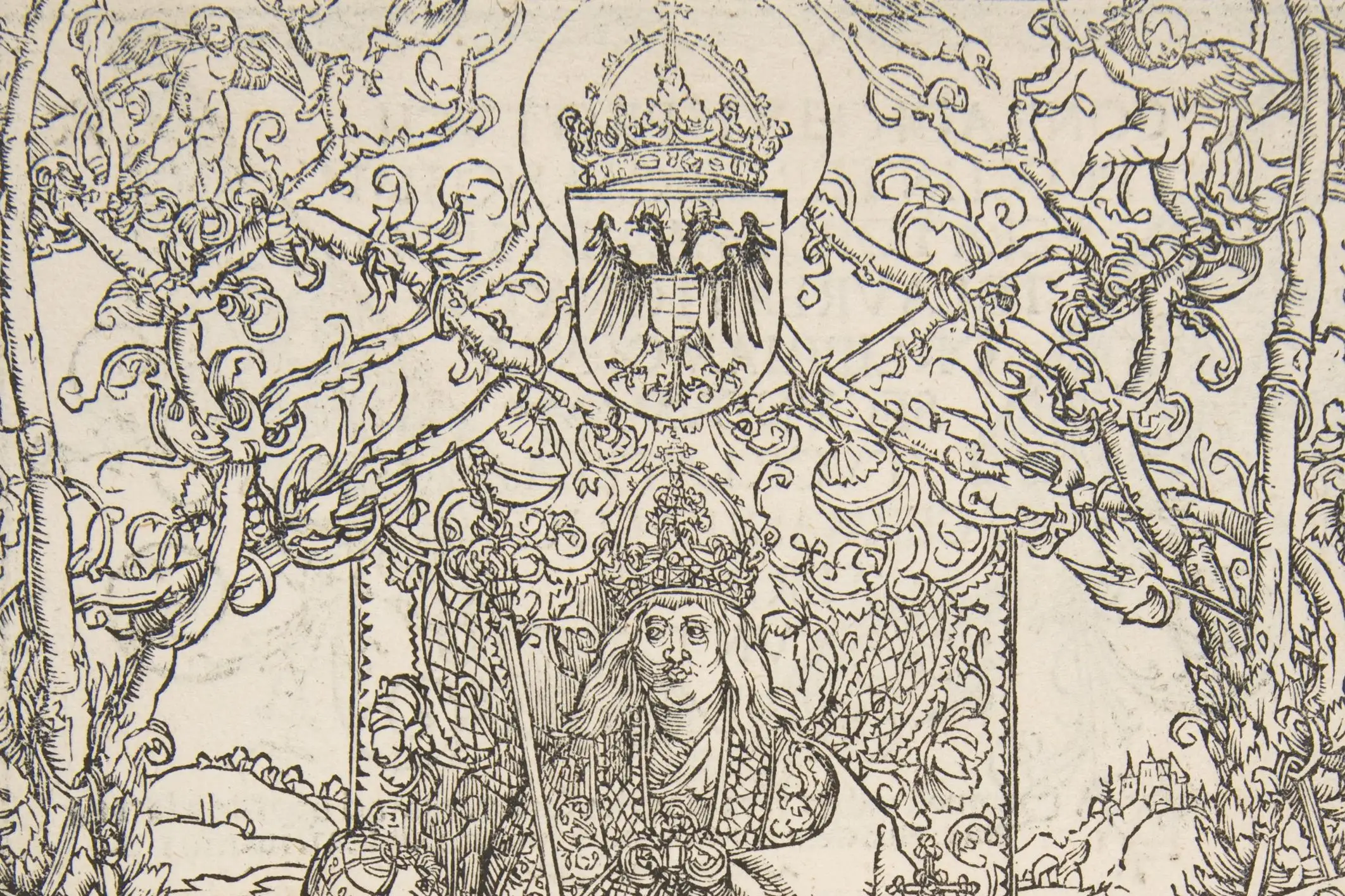 Cropped - Conrad Celtis Presenting His Book "Quatuor Libri Amorum" to Maximilian I ( from the book)