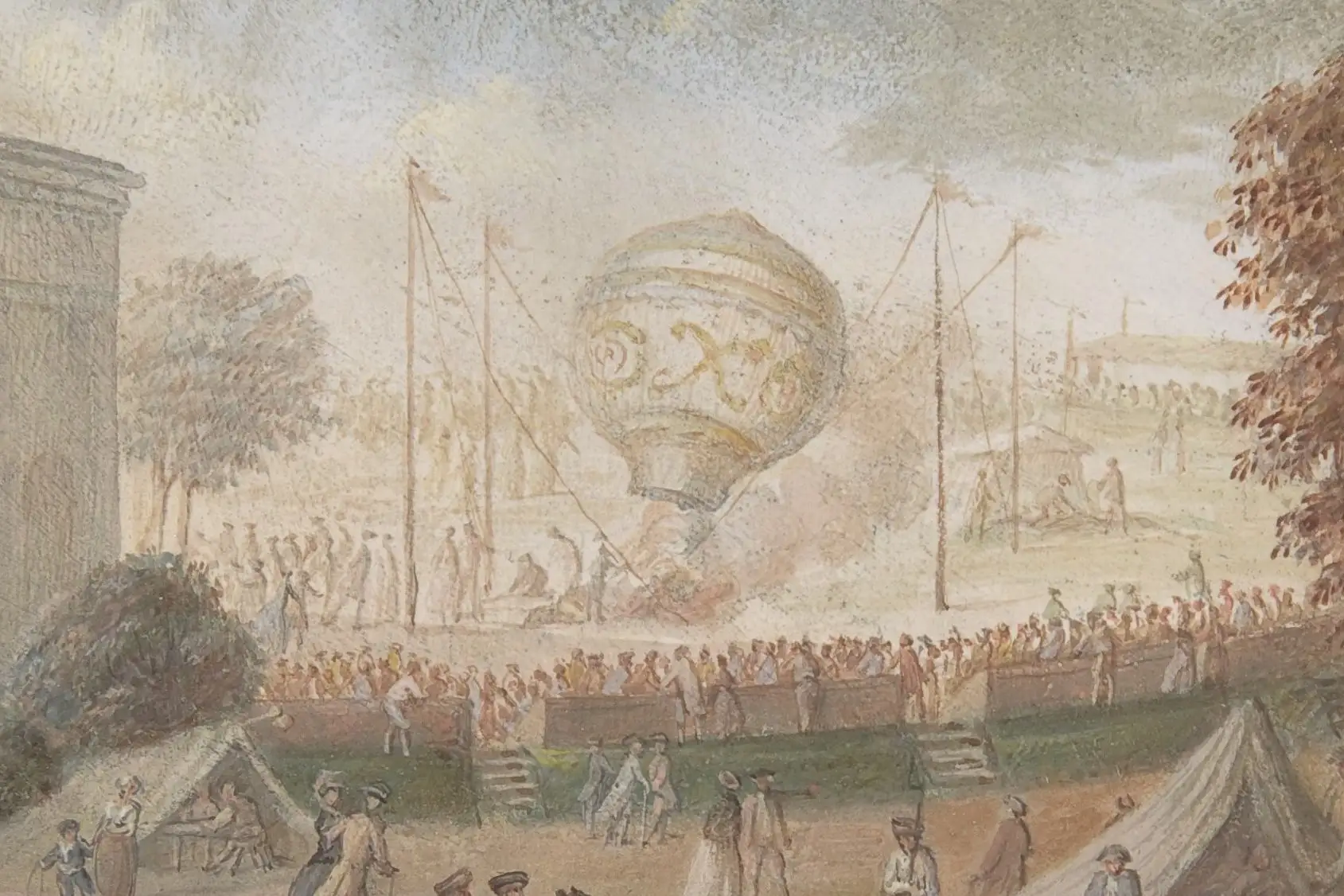 Cropped - Designs for Top and Four Sides of a Snuffbox with Scenes depicting the Ascent of a Hot Air Balloon
