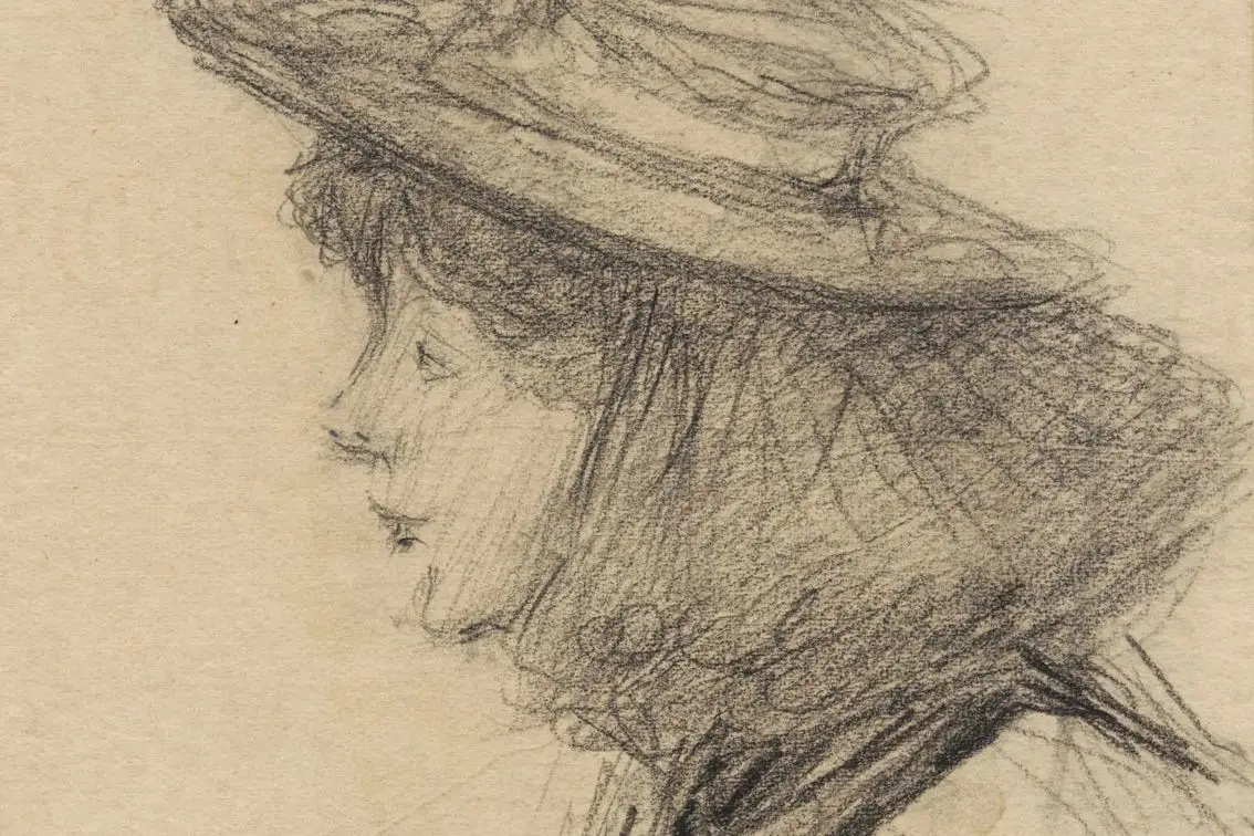 Cropped - Renouard Paul - Pencil - Portrait de femme vue de profil - 11x20cm