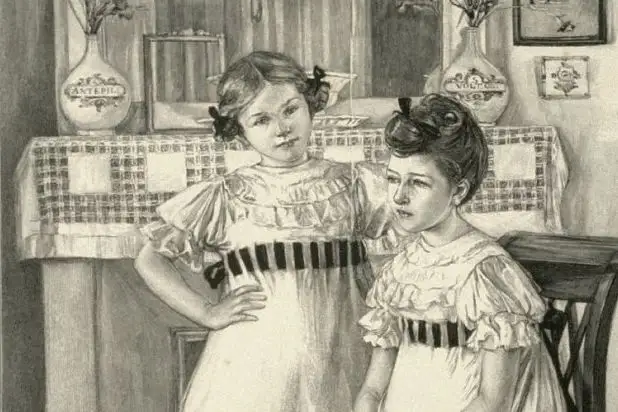 Cropped - Jeanne Simon 1919 Portrait of two young girls) from the portfolio Les Cartons d'estampes gravées sur bois