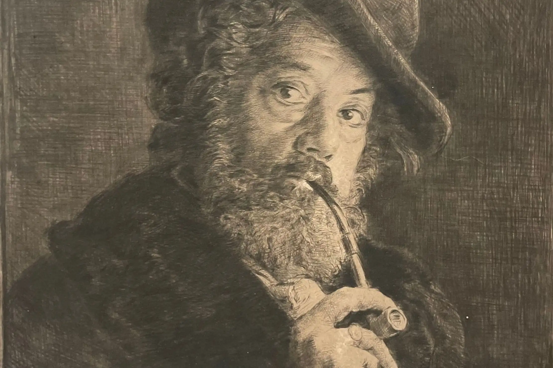 Cropped - Marcellin Desboutin graphite self portrait with hat and pipe