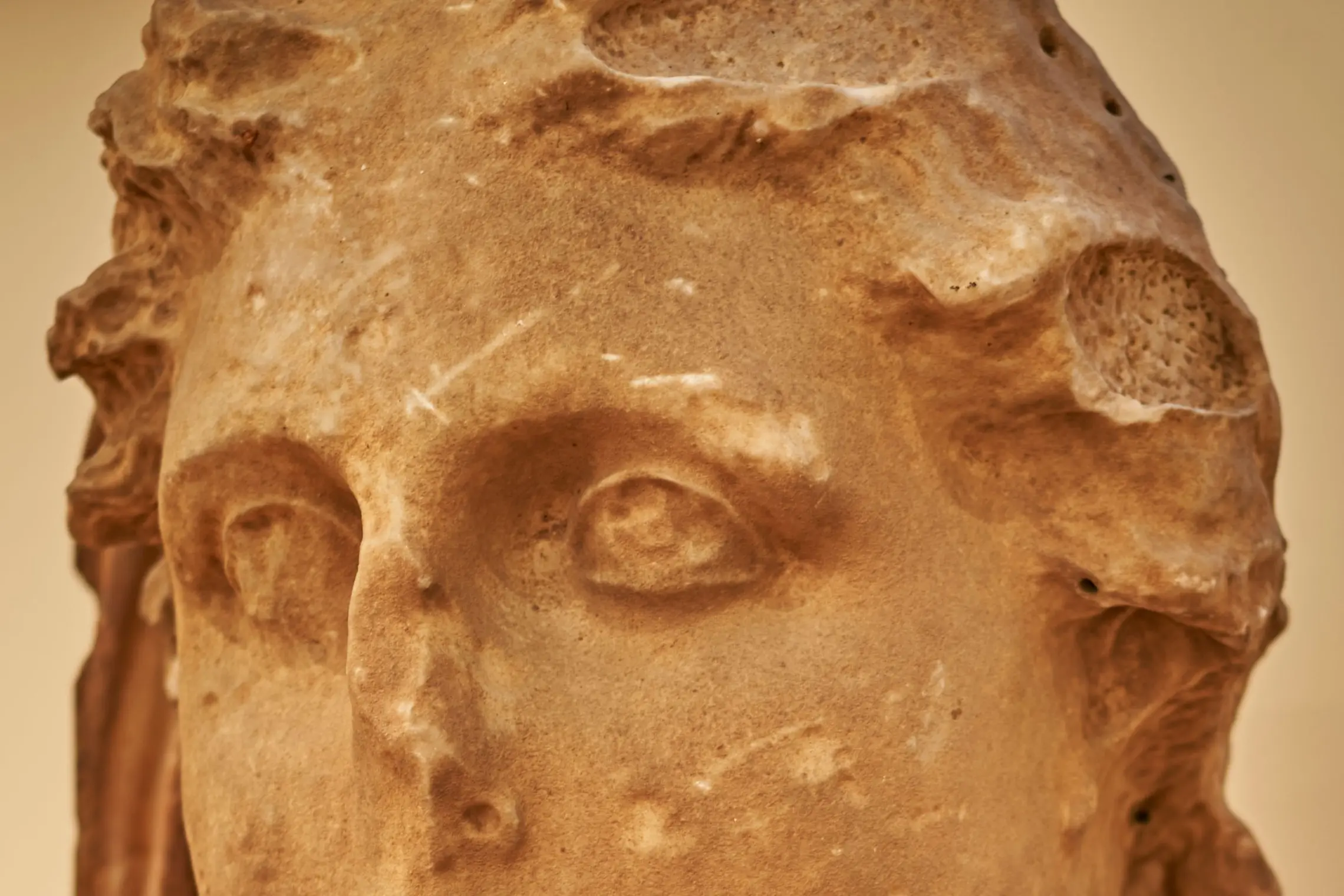 Cropped - Colossal head of Demeter (2nd cent. B.C.) at the National Archaeological Museum of Athens on October 26, 2021