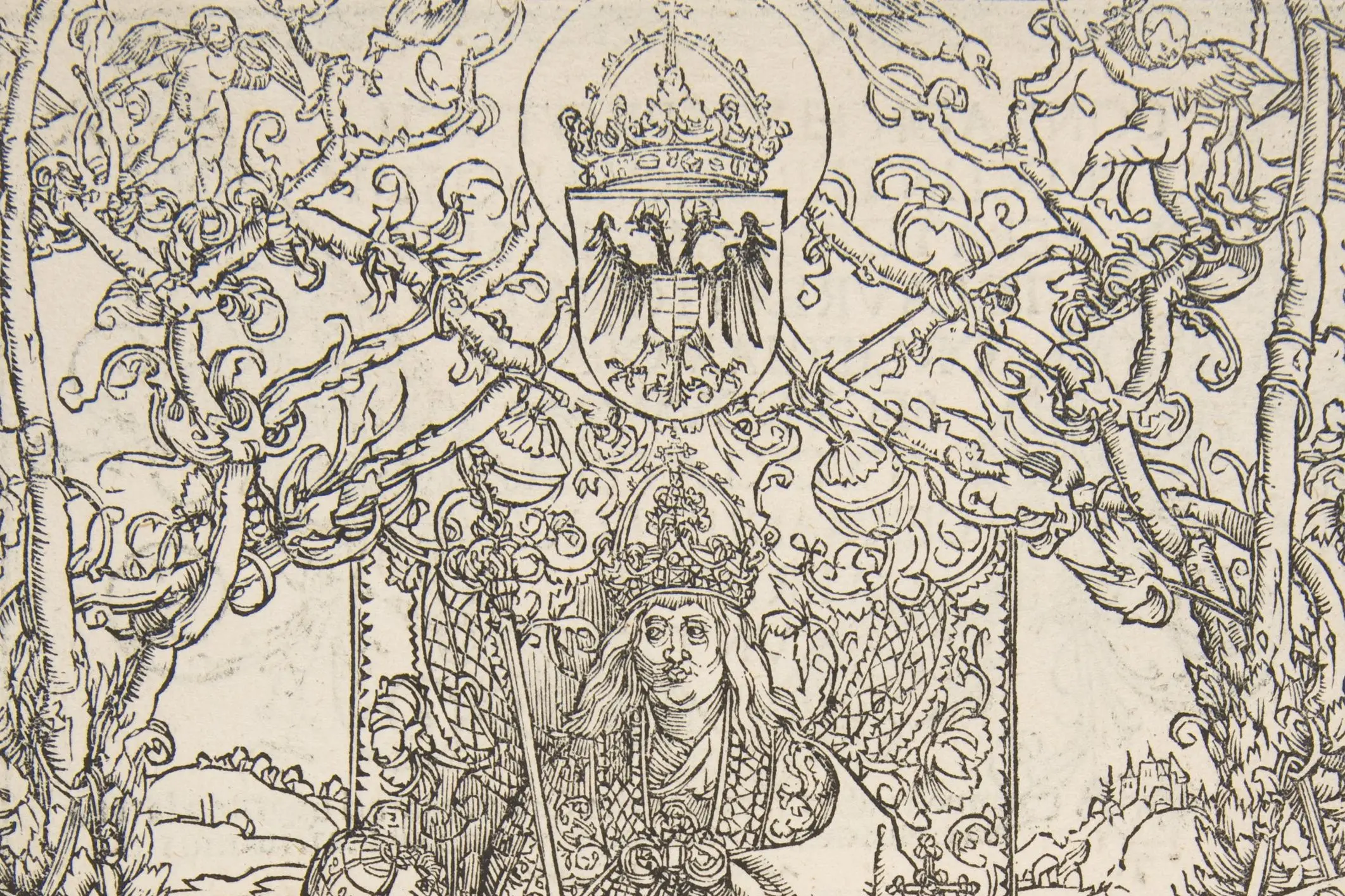 Cropped - Conrad Celtis Presenting His Book "Quatuor Libri Amorum" to Maximilian I ( from the book)