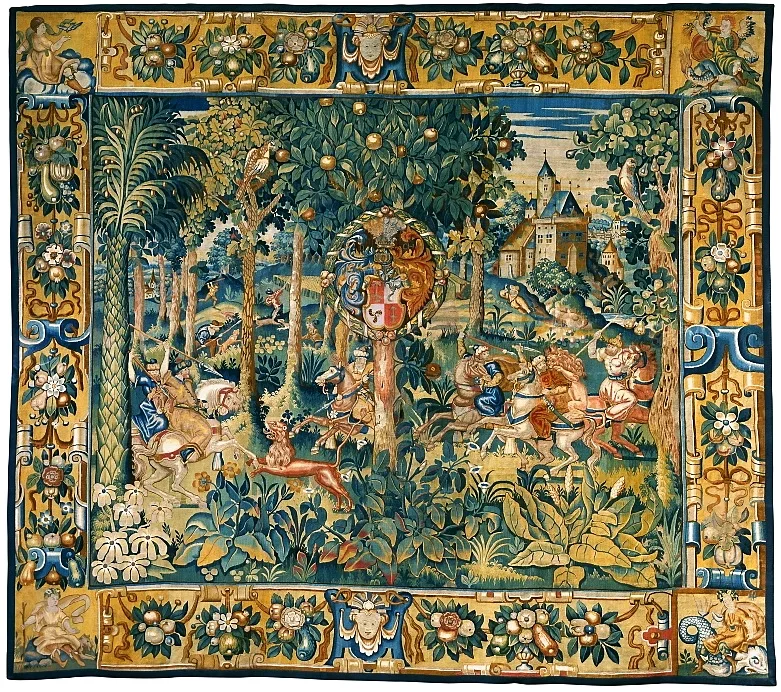 Tapestry with the hunting scene and the coat of arms of Dymitr Chalecki.