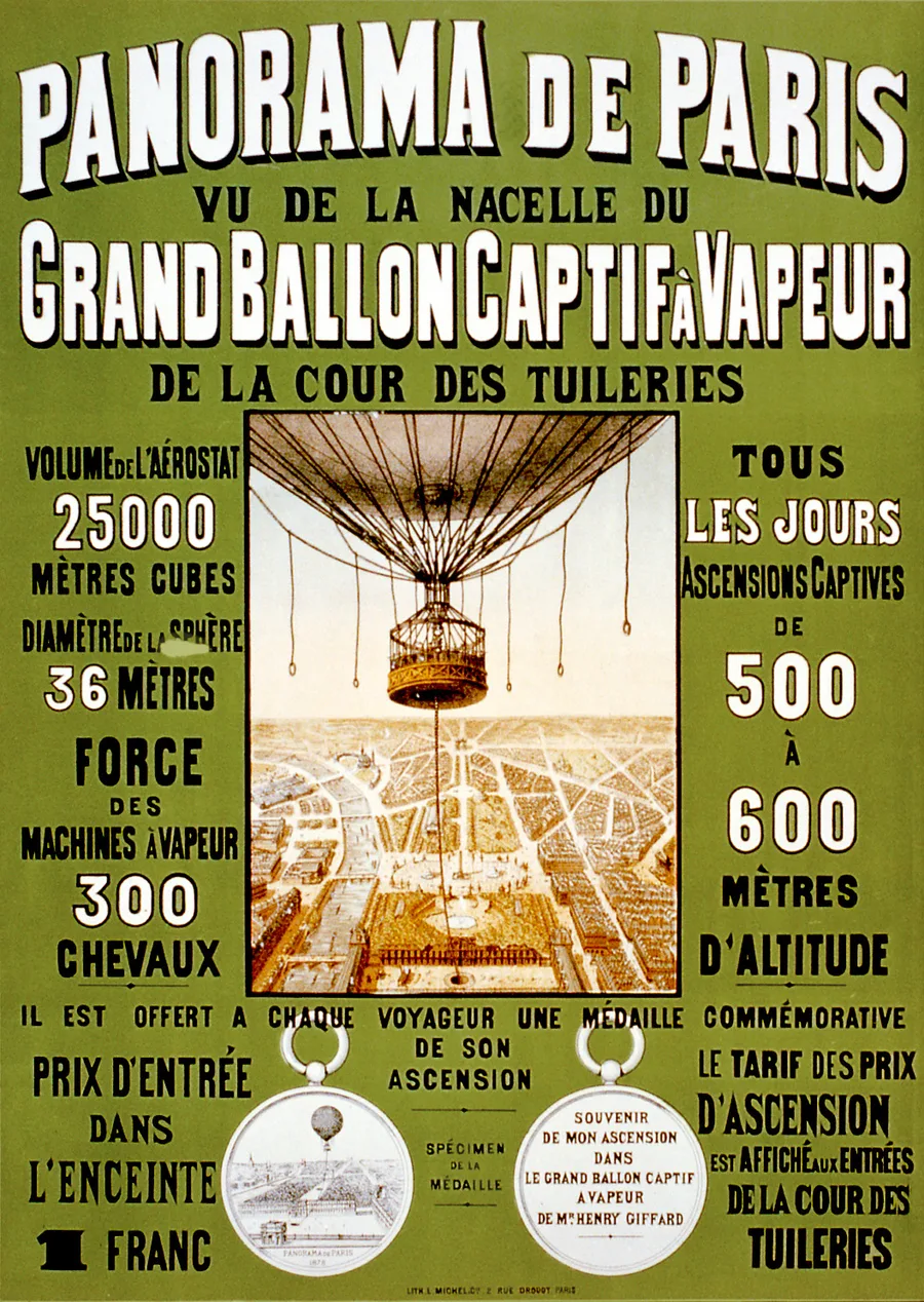 Flickr - …trialsanderrors - Panorama de Paris, vu de la nacelle du grand ballon captif de Henri Giffard, poster, 1878