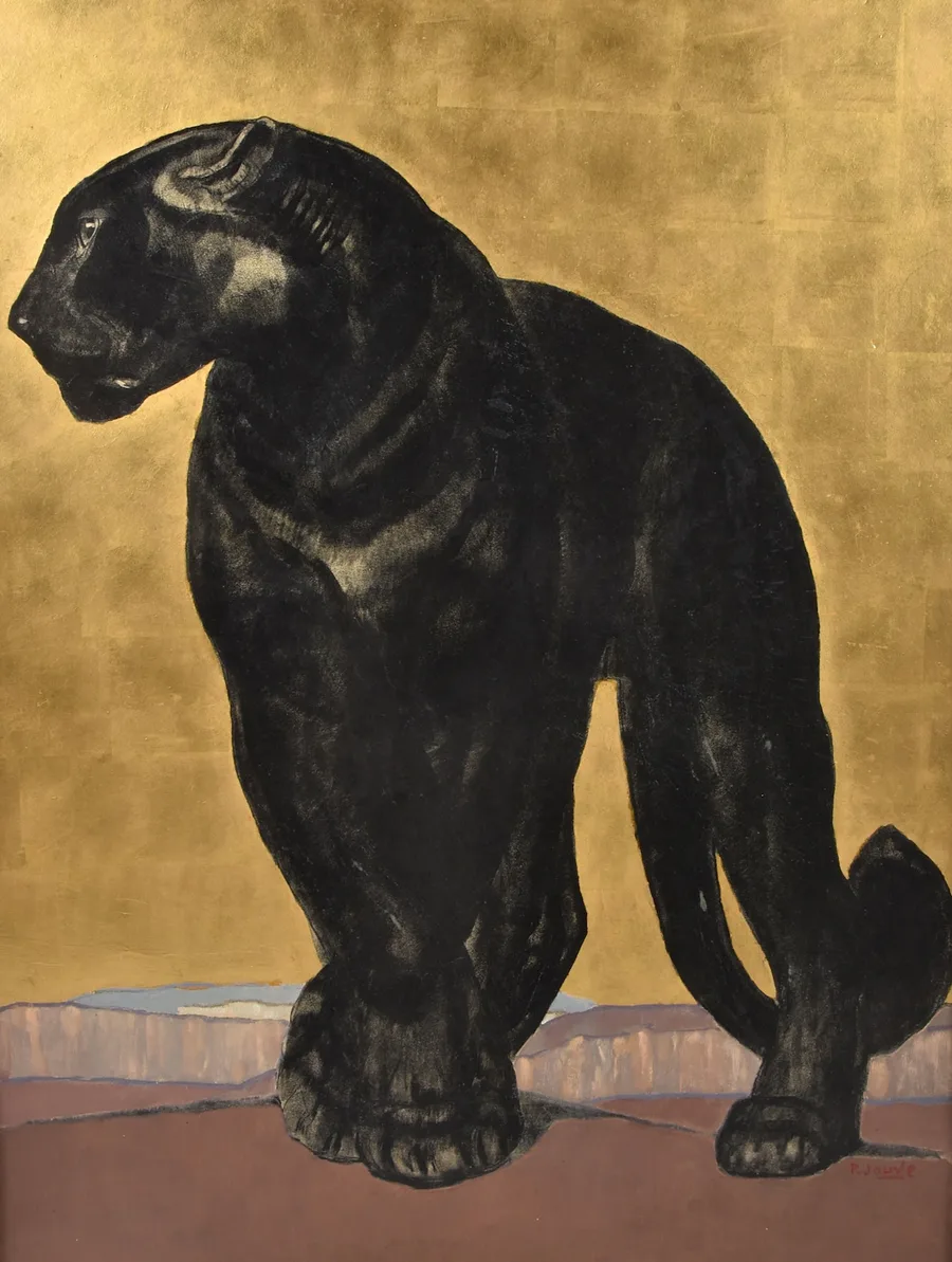 Paul Jouve. Panthere noire sur fond or