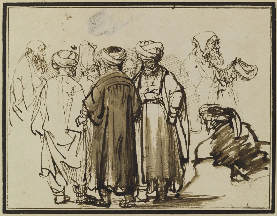 Men in oriental dress and two studies of a beggar in the half-figure.