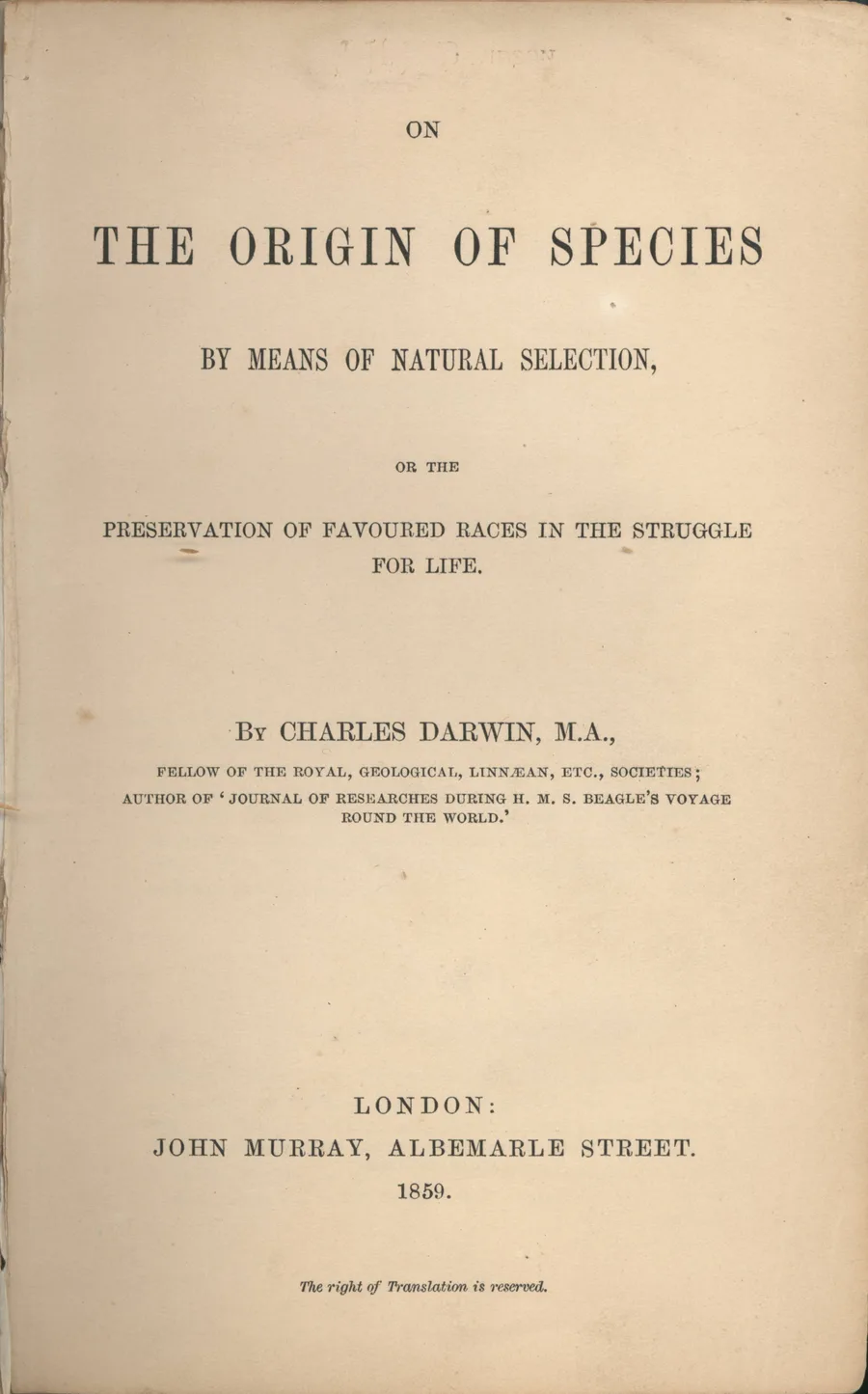 Origin of Species title page