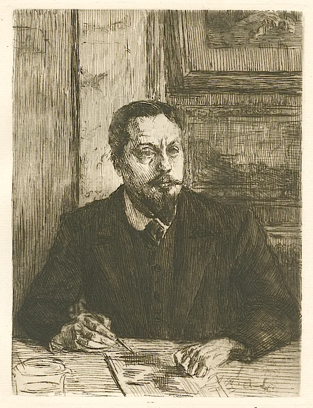 An etched self-portrait of Alexandre Lunois.