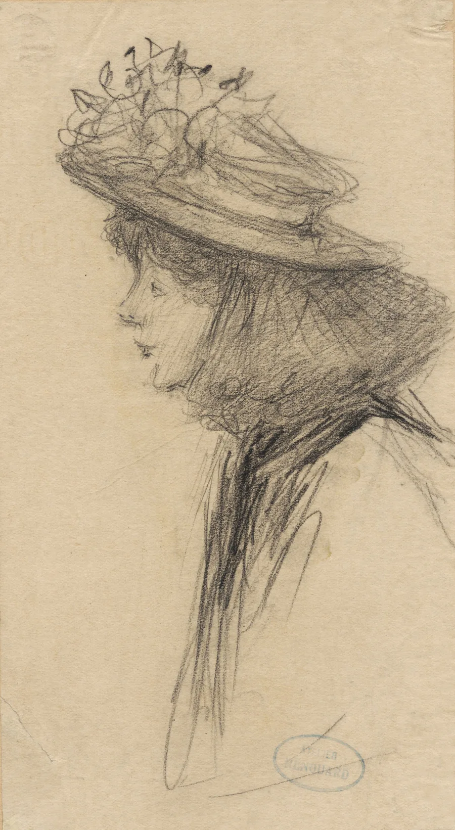 Renouard Paul - Pencil - Portrait de femme vue de profil - 11x20cm