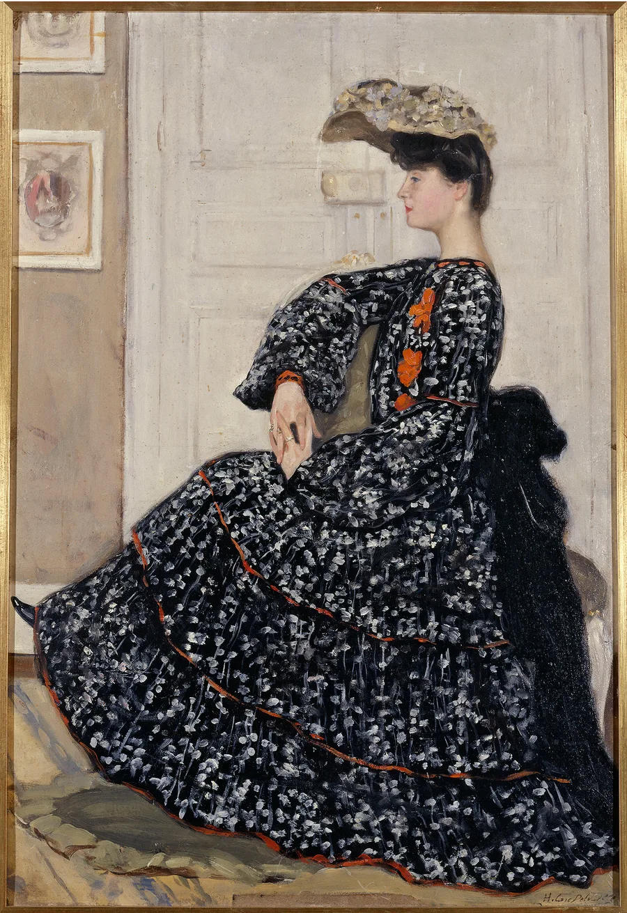 Portrait de femme en robe mouchetée Portrait of a woman in a speckled dress