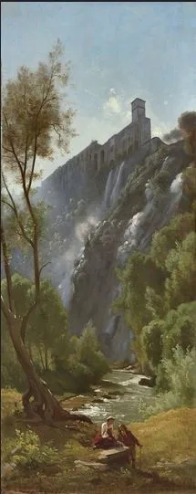 François-Louis Français (1814 - 1897), Souvenir de Tivoli (1849), oil painting, 160 x 65 cm