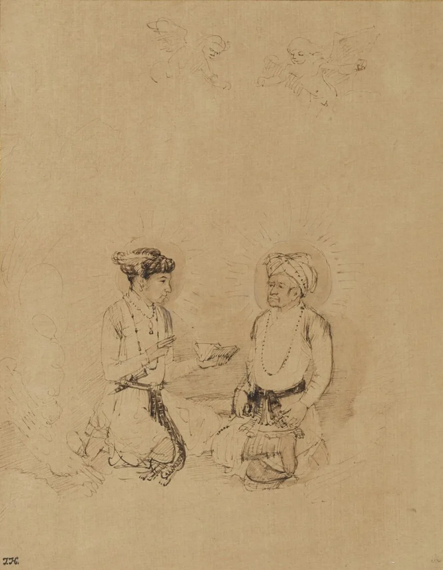 The Emperor Akbar and Jahangir in Apotheosis